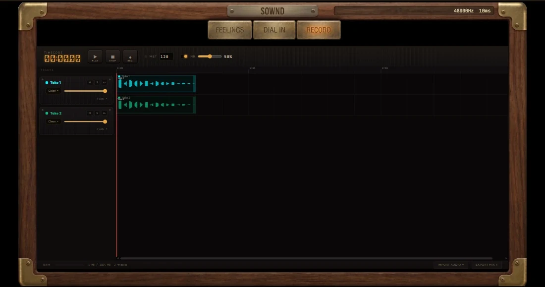 The SOWND Record room — a multi-track tape deck in the browser